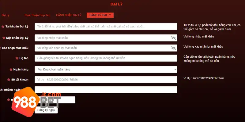 Đăng ký để trở thành đại lý chính thức của 988Bet